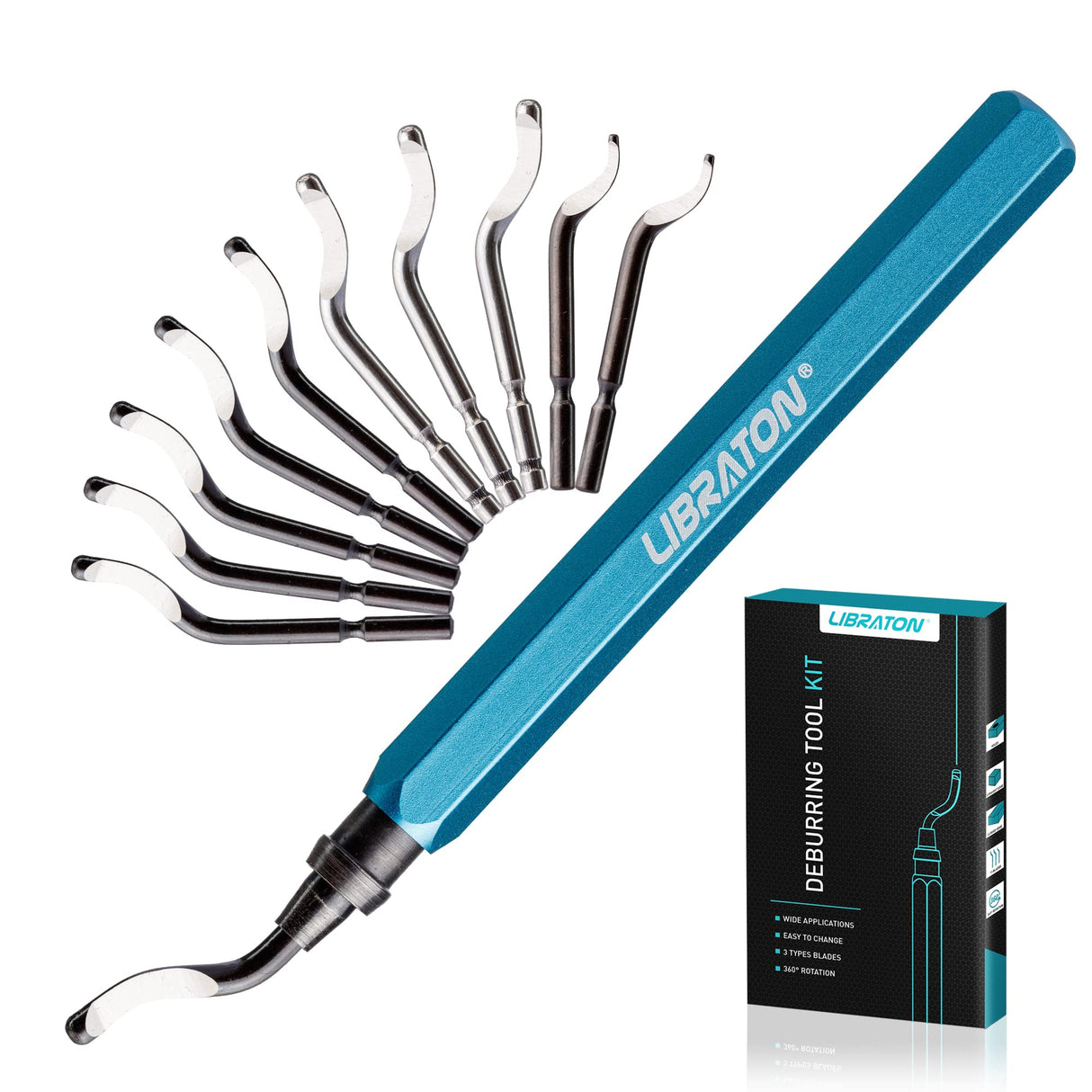 Libraton Deburring Tool with 11 High Speed Steel Blades, 360 Degree Rotary Head Deburring Tool for Metal, Resin, Aluminum, Copper, Plastic, 3D Printing, Wood LIBRATON