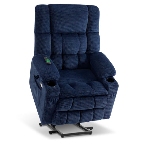 MCombo Dual Motor Large Power Lift Recliner Chair for Elderly, Lay Flat Lift Chair with Heat and Massage, Big Lift Recliner for Tall People, Cup Holders, Fabric 7896 (Large, Navy Blue) MCombo