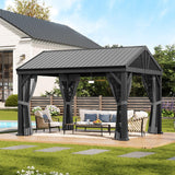 Aoxun 10' X 12' Hardtop Gazebo, Aluminum Outdoor Gazebo with Galvanized Steel Gable Roof Canopy, Patio Permanent Metal Pavilion with Netting, for Garden, Backyard, Deck Aoxun