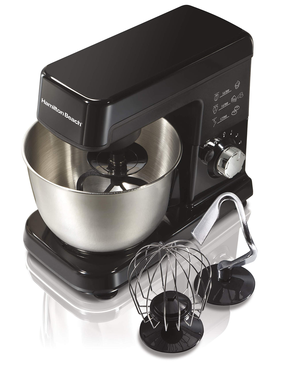 Hamilton Beach 6 Speed Electric Stand Mixer with Stainless Steel 3.5 Quart Bowl, Planetary Mixing, Tilt-Up Head, 300W Motor, Black (63325) Hamilton Beach
