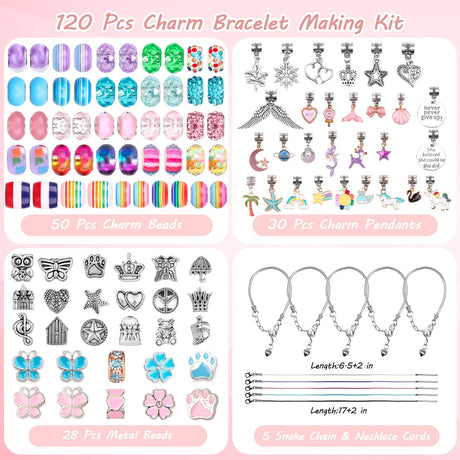 UFU Charm Bracelet Making Kit -120Pcs DIY Jewelry Making Kit, Mermaid Gifts for Girls Toys Crafts for Teen Girls Ages 5 6 7 8-12, with Portable Bracelet Organizer Box UFU