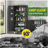 Greenvelly Metal Storage Cabinet with Wheels,72” Black Garage Storage Cabinet with Pegboards and Wheels, Rolling Tool Cabinet with Locking Doors and Shelves for Home,Basement, Kitchen Pantry,Warehouse Greenvelly