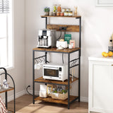 Rustic Brown SUPERJARE Kitchen Bakers Rack with Power Outlets and Hooks - 4-Tier Storage Shelf for Microwave, Coffee Bar, and More SUPERJARE