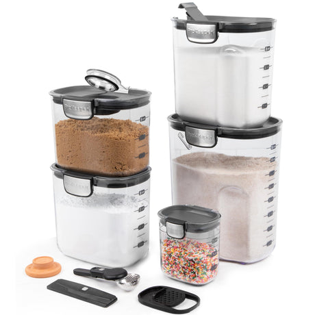 ProKeeper+ 9 Piece Clear Plastic Airtight Food Flour and Sugar Baker's Kitchen Storage Organization Container Canister Set with Magnetic Accessories Progressive International