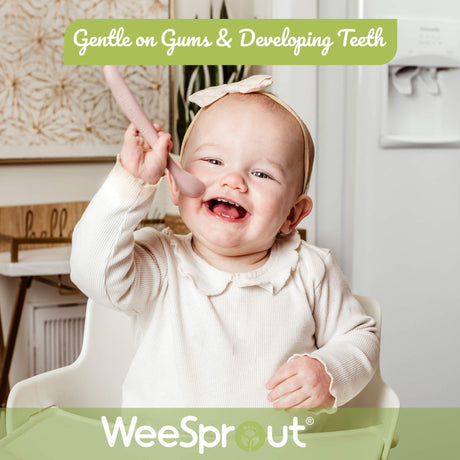 WeeSprout Silicone Baby Spoons - First Stage Infant Feeding Utensils With Soft-Tip, Bendable Kitchenware for Parent & Self-Feeding, Ultra-Durable, Dishwasher Safe, Travel Case, Set of 3 WeeSprout