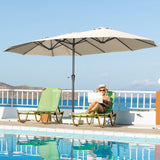 OVASTLKUY 15ft Extra Large Patio Umbrella, Double-Sided Outdoor Market Umbrella with Crank Handle for Poolside, Backyard, Garden, Deck (Khaki) No base OVASTLKUY