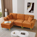 OUYESSIR L Shaped Sectional Sofa Couch, 91" Upholstered Velvet 3 Seat Sofa with Ottoman and Pillows, Comfy Couch Sleeper for Living Room, Bedroom (Orange) OUYESSIR