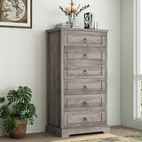 HOSTACK 6 Drawers Dresser, 52" Tall Dresser, Vertical 6 Drawer Dresser, Modern Farmhouse Chest of Drawers, Wood Closet Dresser Storage Dresser Chest for Living Room, Hallway, Entryway, Ash Grey HOSTACK