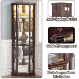 nifoti 69" H Lighted Curio Cabinet Corner Display Case,Corner Glass Cabinet with Tempered Glass Door and Adjustable Shelves,Wooden Corner Curio Cabinet with Mirrored Back Pane (Style 1 - Dark Cherry) nifoti