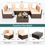 Pamapic Patio Furniture Set, 7 Pieces Modular Outdoor Sectional, Patio Sectional Sofa Conversation Set, Rattan Sofa with Coffee Table and Washable Cushions Covers, Brown Rattan and Beige Cushions Pamapic