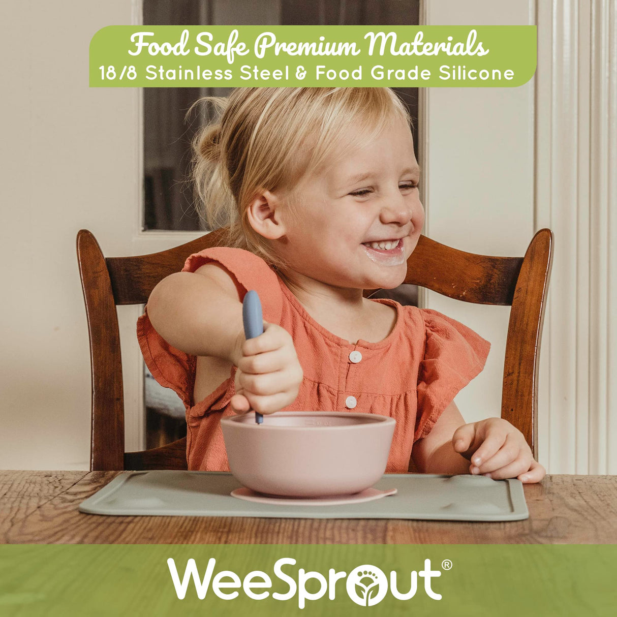 WeeSprout Toddler Utensils, 3 Forks & 3 Spoons, 18/8 Stainless Steel & Food Grade Silicone, Thick Easy-Grip Handles, Perfect Length For New Self Feeders, Gentle On Gums & Teeth, Dishwasher Safe WeeSprout
