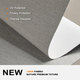Persilux No Drill No Tools 100% Blackout Roller Shades for Windows,Natural Linen Fabric Cordless Roller Blinds,Custom Blinds for Home,Bedroom,Living Room,Grey-Blackout,Custom Size Persilux