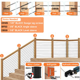 Steel DN Mate 100 Pack Stainless Steel Protector Sleeves for 1/8”, 5/32", 3/16" Wire Rope Cable, Black Cable Railing Kit Hardware for Wood Post, T316 Marine Grade DB11 Steel DN Mate