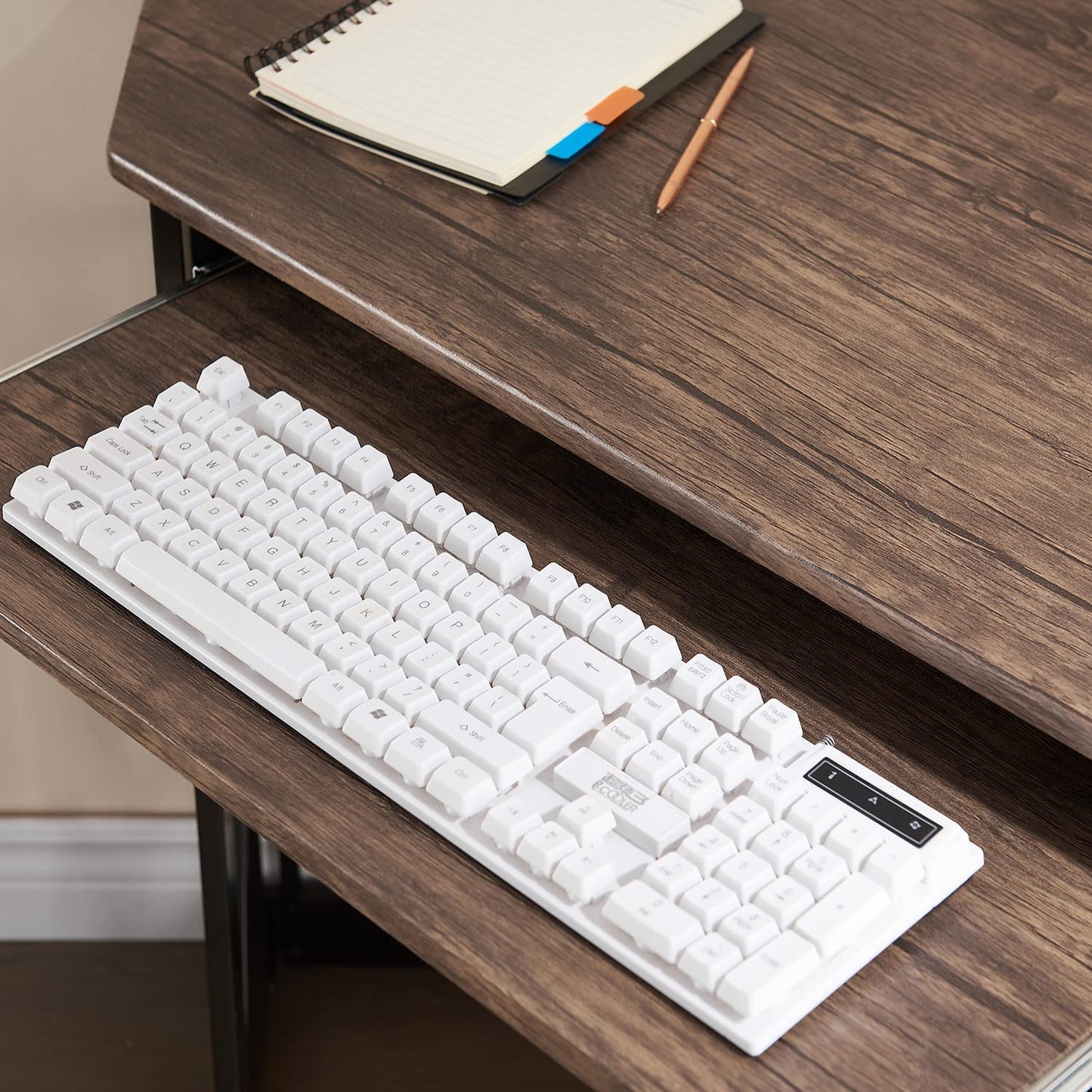 VECELO Corner Computer Desk Writing Smooth Keyboard Tray & Storage Shelves,Compact Home Office Triangle Table, Rustic Natural Brown - WoodArtSupply