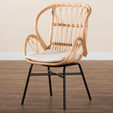 bali & pari Caelia Modern Bohemian Natural Rattan and Black Metal Dining Chair bali & pari