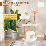 Tangkula Cat Tree for Indoor Cats, Solid Wood Modern Cat Tower with Top Cattail Basket Cat Bed, Side Perch, Large Platform & Cat Condo, Cute Cat Tree with Scratching Posts for Large Cats (49 Inch) Tangkula