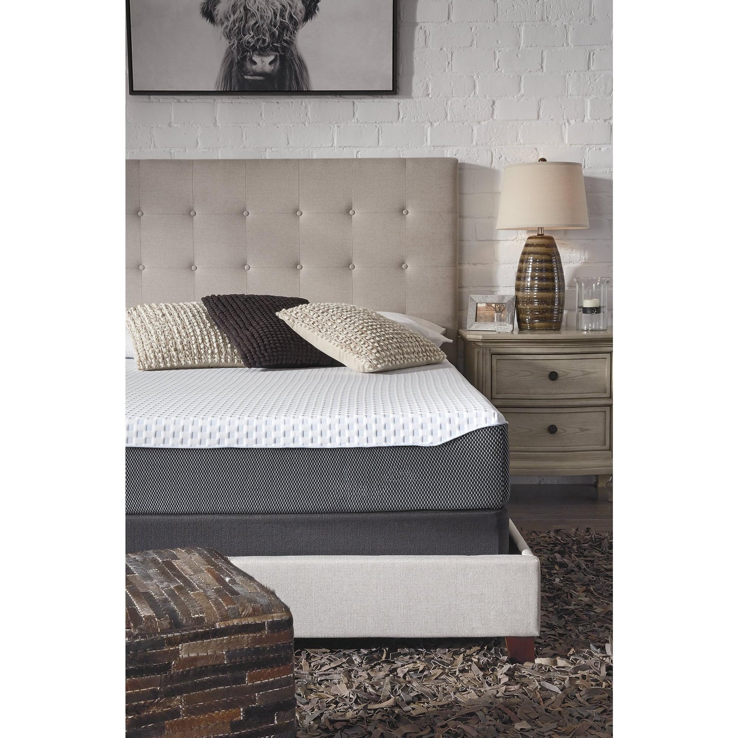 Signature Design by Ashley California King Size Chime Elite 10 Inch Plush Green Tea & Charcoal Gel Memory Foam Mattress with Micro Cool Cover