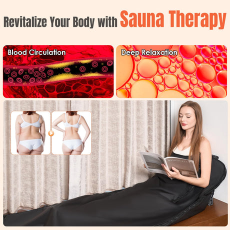 MIXC Infrared Sauna Blanket with Arm Holes for Home Use, Portable Design and Full Body Detox & Relaxation, Highest 176℉, 20-60 Minutes Timer, 6 ft x 2.65 ft Black MIXC