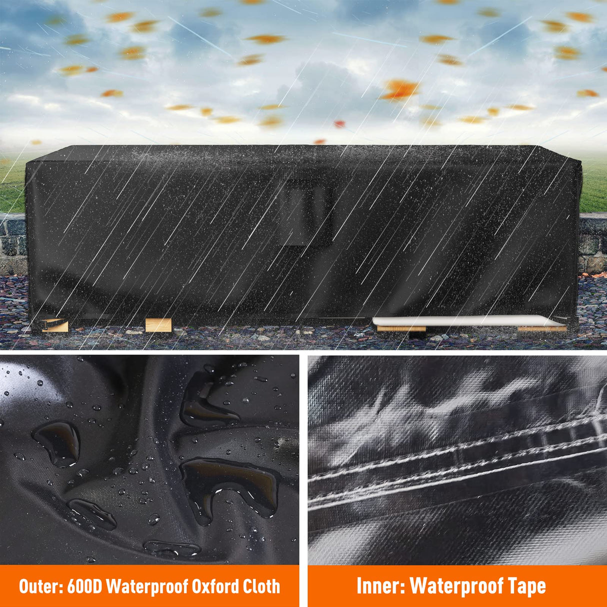 Ruimoy Patio Furniture Covers, Outdoor Furniture Cover Waterproof, General Purpose, Outside Table and Chair Covers, Heavy Duty 600D (108 Inch L x 82 Inch W x 27.9 Inch H) Ruimoy