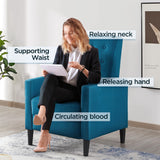 Topeakmart Mid-Century Modern Fabric Recliner Modern Tufted Reclining Single Sofa for Living Room Padded Cushion Home Theater Seat Blue Topeakmart