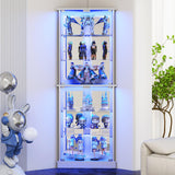 Lamtor 72" Corner Display Cabinet with Glass Doors, 6-Tier Showcase Curio Cabinet for Collectibles with Dynamic LED Lights, Modern Display Case for Living Room, White Lamtor
