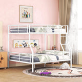 Metal Bunk Beds Full XL Over Queen Size with Ladder and High Guardrail, Able to Split, Full XL Over Queen Metal Bunk Beds, Storage Space, Noise Free, Easy Assembly (White) Bellemave