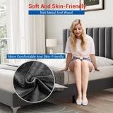 IDEALHOUSE Full Size Bed Frame with Adjustable Headboard, Velvet Upholstered Platform Bed Frame with Strong Wooden Slats, Non-Slip and Noise-Free, No Box Spring Needed, Easy Assembly, Grey IDEALHOUSE