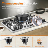 30 Inch Bulit-In Gas Cooktop with Griddle, 5 Italy SABAF Powerful Burners Over 92% High Efficiency, Max 48300BTU Gas Stove Top, 304 Stainless Steel Panel, NG/LPG Convertible, CSA Certified Amzgachfktch