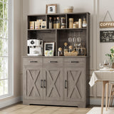 HOSTACK Buffet Cabinet with Hutch, Modern Farmhouse Kitchen Buffet Sideboard Storage Cabinet with 3 Drawers, Barn Door Coffee Bar Station, Liquor Cabinet for Dining Room, Living Room, Ash Grey HOSTACK
