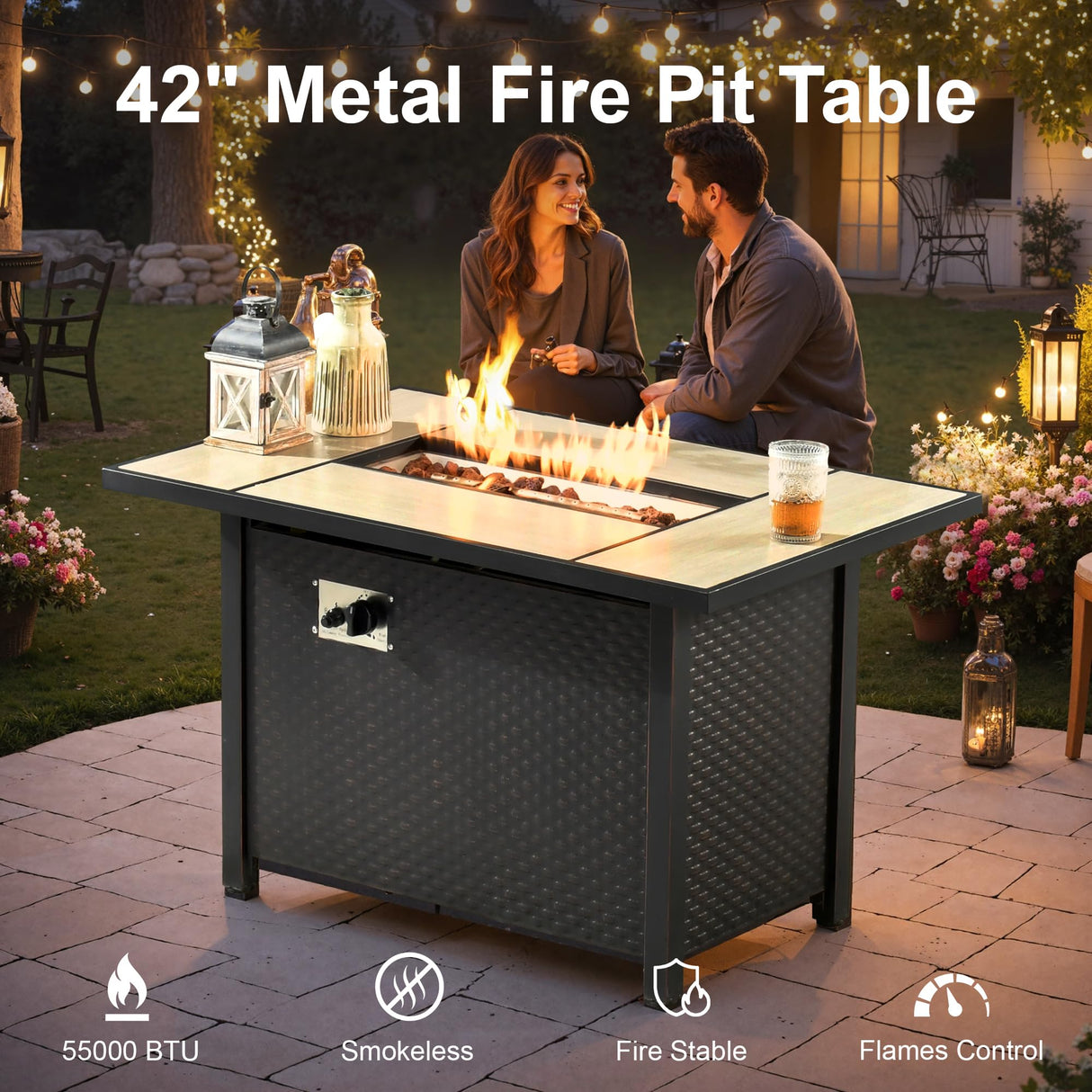 OOBOLT Outdoor Patio Furniture Sets,9 PCS Patio Conversation Set Outside Rattan Sectional Sofa with 42 in Fire Pit Table Wicker Rocking Chair Coffee Table Fit Backyard Porch Garden Poolside Balcony OOBOLT