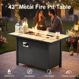 OOBOLT Outdoor Patio Furniture Sets,9 PCS Patio Conversation Set Outside Rattan Sectional Sofa with 42 in Fire Pit Table Wicker Rocking Chair Coffee Table Fit Backyard Porch Garden Poolside Balcony OOBOLT