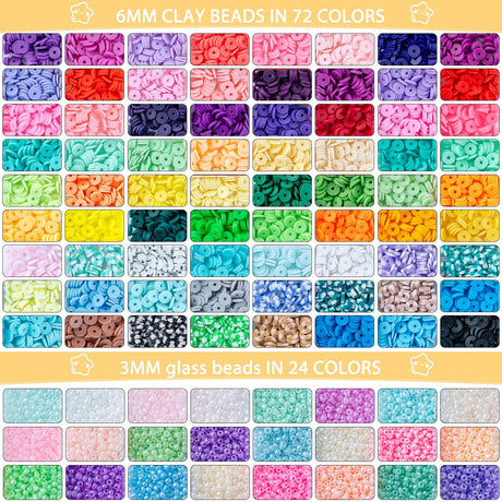 SJZWSD 6-Box Friendship Bracelet Making Kit - 16,000pcs Clay, Seed & Glass Beads Collection, Letter Beads, Charms SJZWSD
