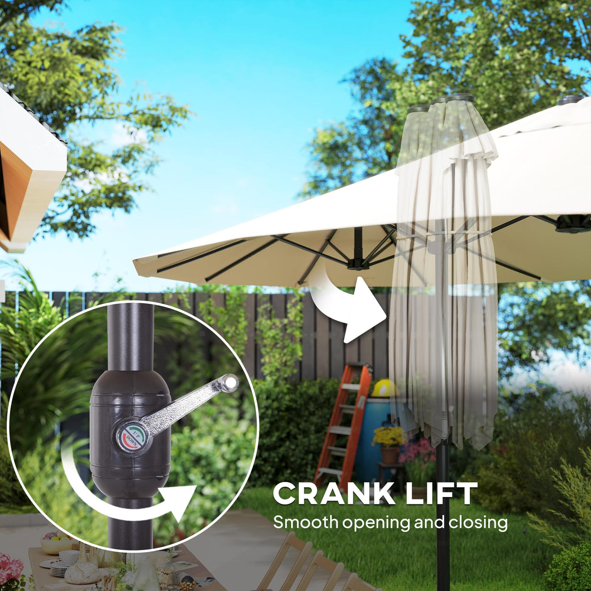 Outsunny Extra Large 15 ft Patio Umbrella, Double-Sided Large Outdoor Umbrella with Crank Handle and Air Vents for Backyard, Deck, Pool, Market, Cream White Outsunny