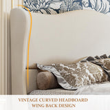 Koorlian King Size Upholstered Platform Bed with 51" Wingback Headboard - Retro Beige Design, No Box Spring Needed koorlian