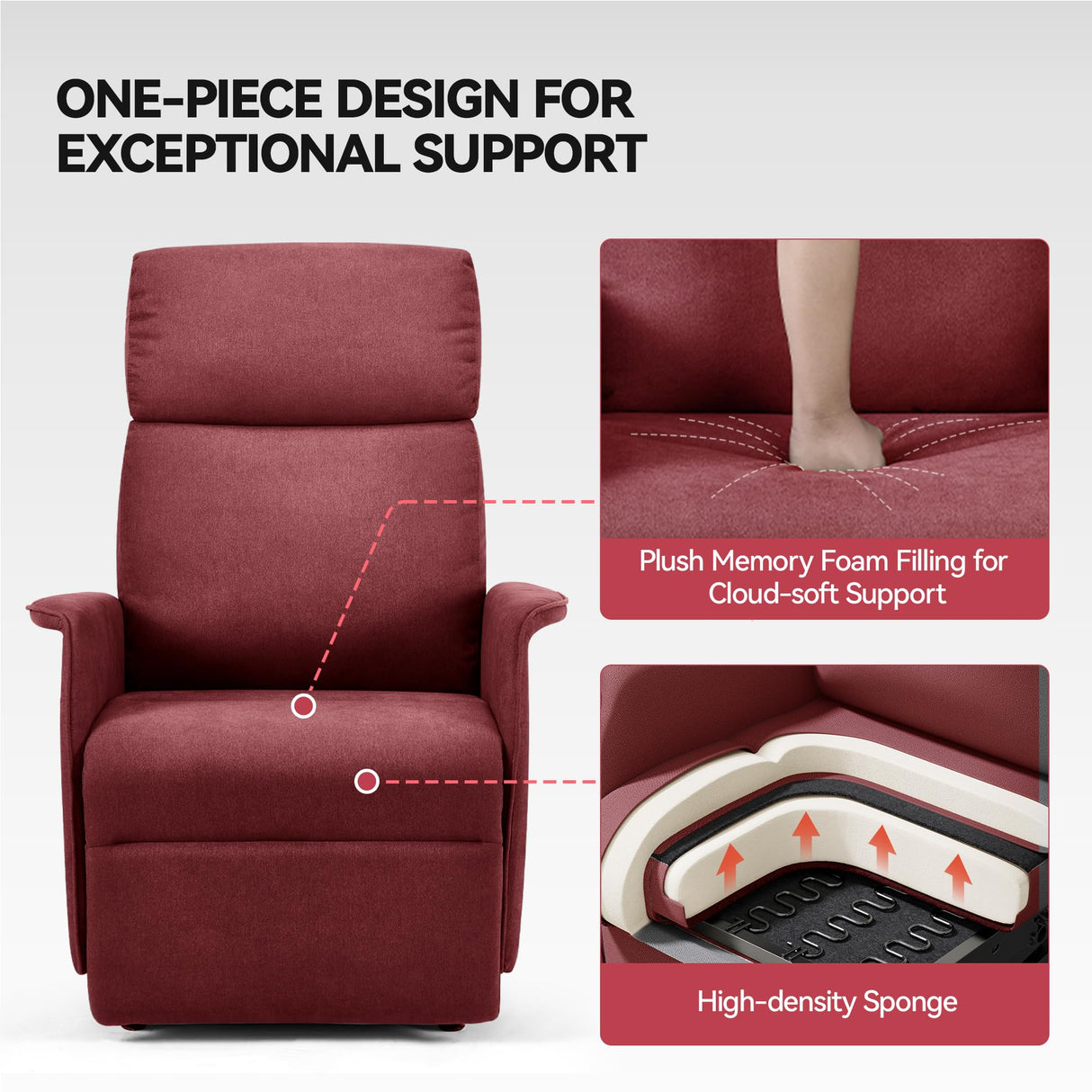 OKUP Power Lift Recliner Chair with Massage and Heat for Elderly, Electric Recliner Chairs for Adults with Side Pocket Remote Control, Infinite Position, Fabric (Burgundy) OKUP