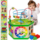 Wooden Activity Cube for 1 Year old, 12-18 Month Boys & Girls, 7-in-1 STEM Montessori Early Developmental Learning Toys for Kids Aged 1-2, Ideal 1st Birthday Gift Toys for Baby, Toddlers (Green) Duchong