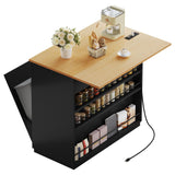 YITAHOME Drop Leaf Kitchen Island with Double Tilt Out Trash Cabinet, Rolling Kitchen Trash Recycling Cabinet with Power Outlet, Drawers, 20 Gallon Garbage Bin Storage for Kitchen Dining Area, Black YITAHOME