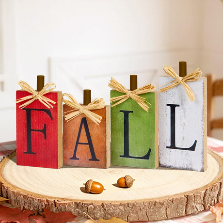 OLANRUN Fall Decorations for Home, Fall Thanksgiving Table Decor 4-PCS Vintage Wooden, Autumn Thanksgiving Decorations for Table Indoor Home Office Farmhouse Kitchen Room Bedroom Mantel Tiered Tray OLANRUN