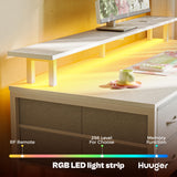 Huuger 47 inch Computer Desk with 4 Drawers, Gaming Desk with LED Lights & Power Outlets, Home Office Desk with Large Storage Space for Bedroom, Work from Home, White Huuger