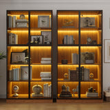 Bobve Display Cabinet with 4 Glass Doors, 5 Tier Storage Shelves Organizer, 78.7" Tall Bookshelf Bookcase with Storage Cabinet, Wooden Display Case Cabinet for Home,Office, Living Room (Walnut) Bobve