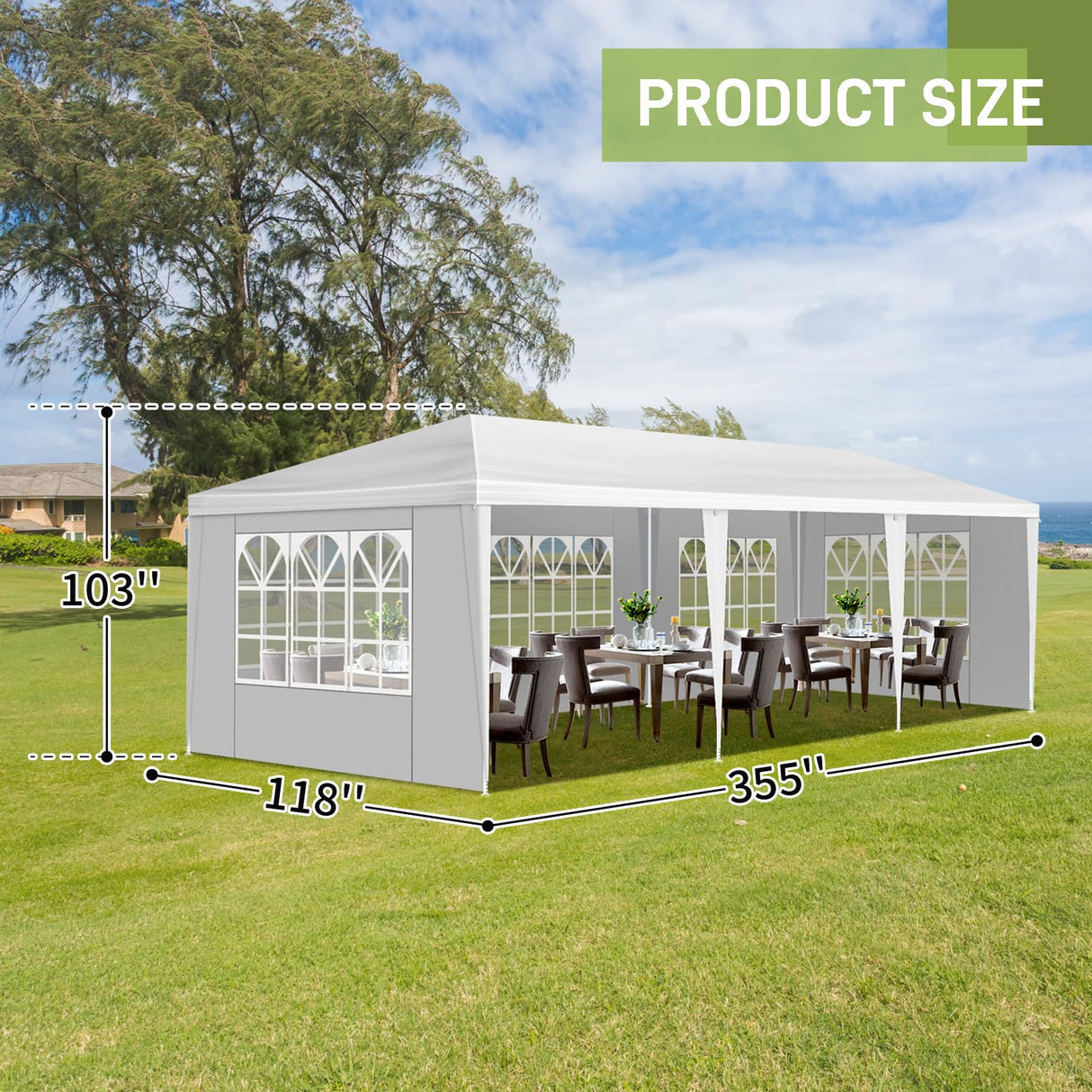 Linkhoo 10x30 FT Outdoor Canopy Party Tent with 5 Removable Sidewalls, Large Waterproof Wedding Tents w/Ground Nails & Windproof Ropes, Outside Gazebo Pavilion Event Shelter for Garden Patio, White LINKHOO