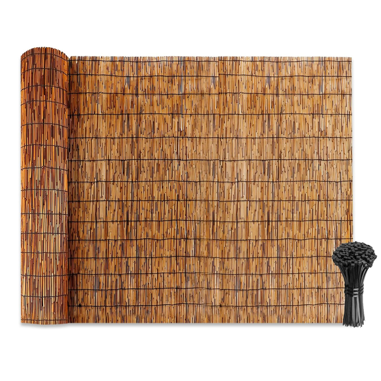 Natural Reed Fencing Rolls, Outdoor Privacy Fence Rolls for Backyard Patio Garden Fencing Decorative with Cable Zip Ties (Coffee, 5x16.4ft) Soulitem