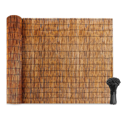 Natural Reed Fencing Rolls, Outdoor Privacy Fence Rolls for Backyard Patio Garden Fencing Decorative with Cable Zip Ties (Coffee, 5x16.4ft)