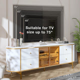 oneinmil Luxury 70" Fluted TV Stand for TVs Up to 75", Modern Entertainment Center with Faux Marble Top, Media Console with Curved Profile Design, Television Stands for Living Room, White oneinmil