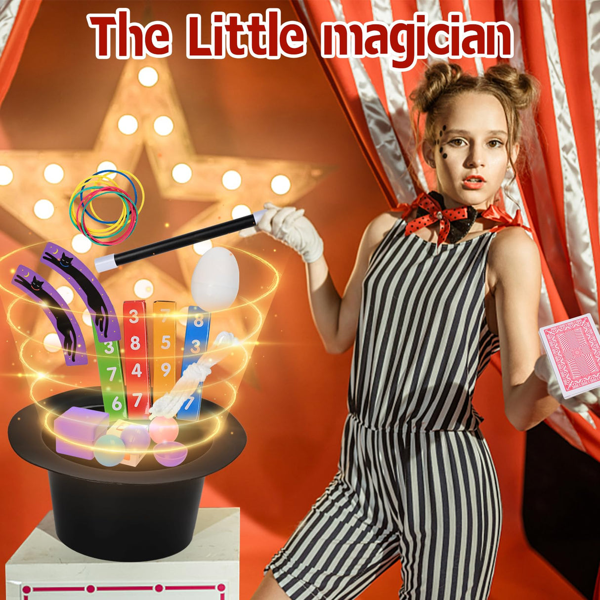 Magic Kit for Kids Magic Set- Magic Tricks Set for Kids Age 6 8 10 12, with Magician Costume Magic Wand for Pretend Play Magician Set, Easy to Follow Magic Toy Gifts for Girls and Boys Beginners PIXATA