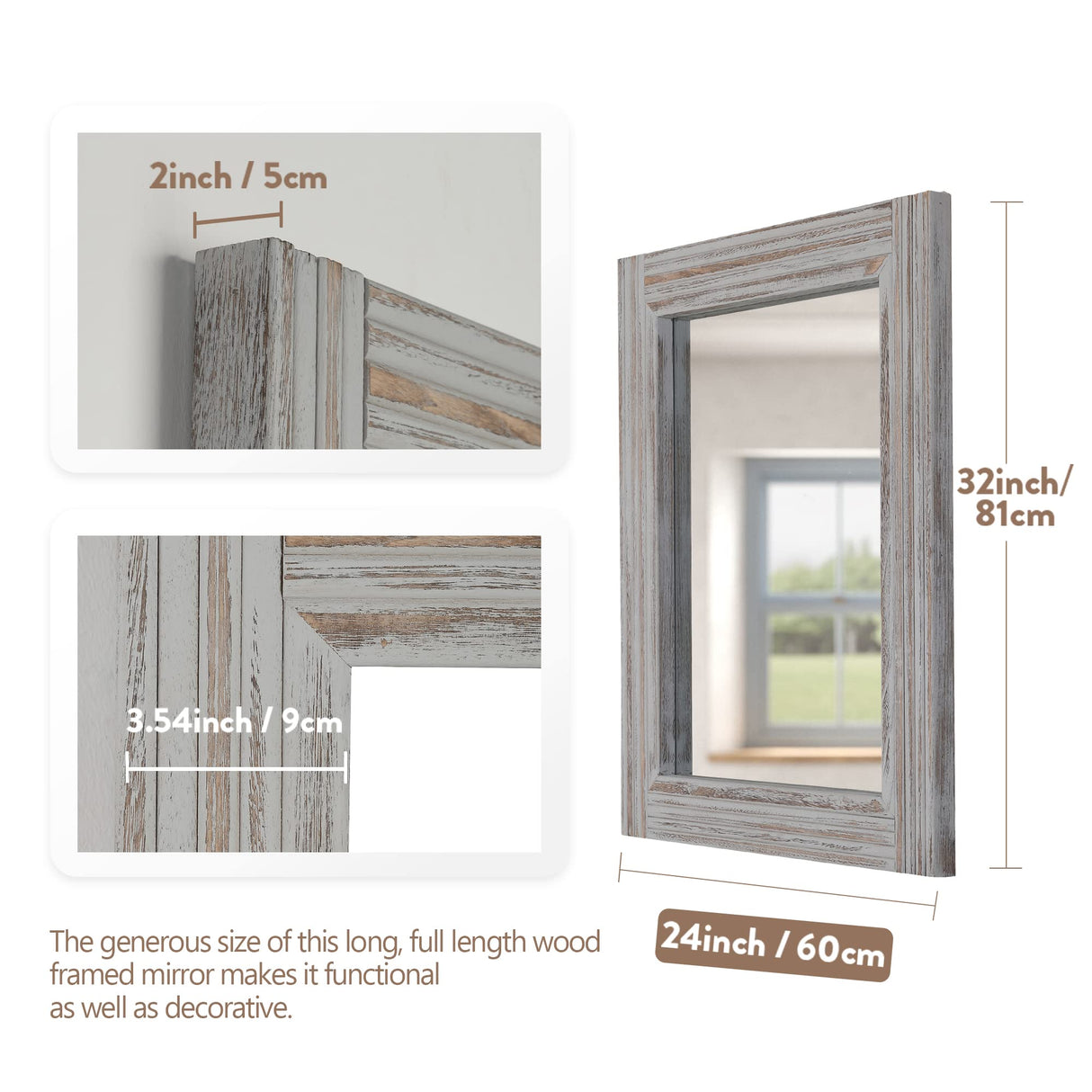 YOSHOOT Hand-Made Wooden Spliced Wall Mirror for Bathroom, Rustic Farmhouse Vanity Mirror, Décor Wall Art, Solid Wood Frame, Vertical or Horizontal Hanging YOSHOOT