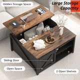 PUKAMI Lift Top Coffee Table with Storage, 31.5" Farmhouse Coffee Table for Living Room, Square Coffee Tables with Large Hidden Storage and Sliding Barn Doors, Black PUKAMI