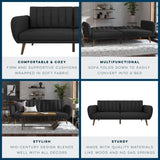 Novogratz Brittany 82 Inch Futon Sofa Bed, Upholstered Couch Sleeper with Tufted Back, Mid-Century Modern, Dark Gray Novogratz
