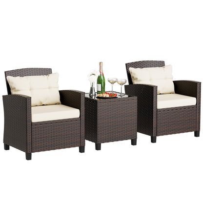 JAMFLY 3 Pieces Wicker Patio Furniture Set Outdoor, Wicker Chairs Conversation Set Small Patio Furniture for Apartment Balcony Bistro, Beige - WoodArtSupply