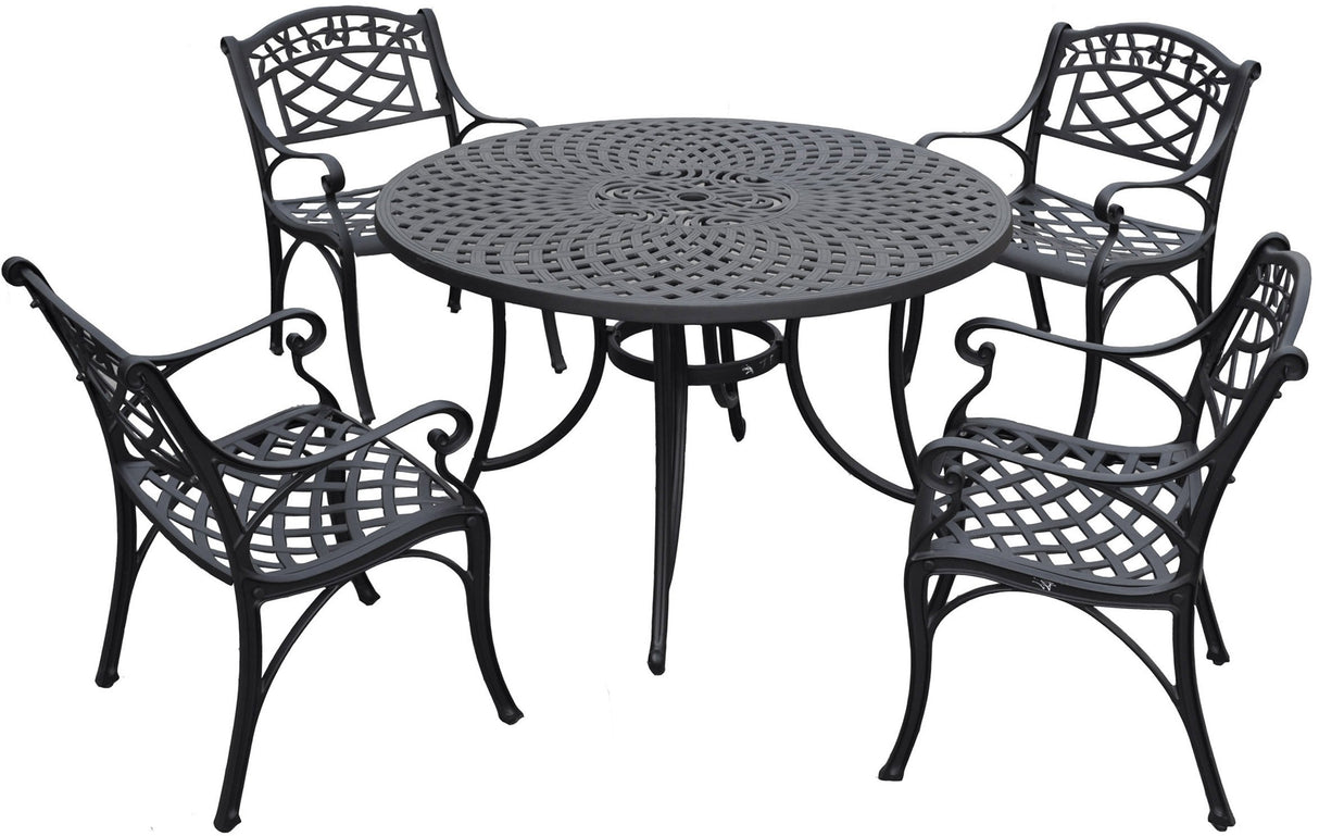 Crosley Furniture Sedona 5-Piece Outdoor Dining Set for 4, 46" Cast Aluminum Round Patio Table and Chairs, Black Crosley Furniture